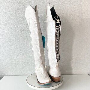 Lane LEXINGTON Over the Knee Womens Cowboy Boots 9 White Western Cowgirl Lace Up